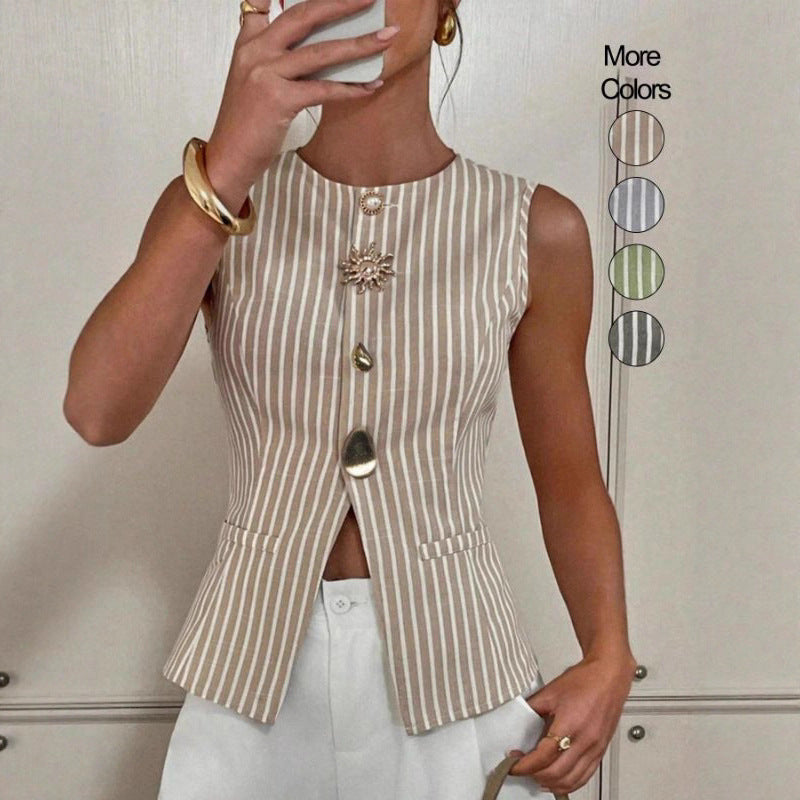Chaleco de moda a rayas sin mangas