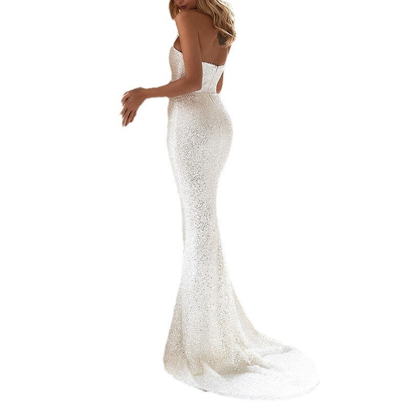 Vestido de moda ajustado con lentejuelas blancas