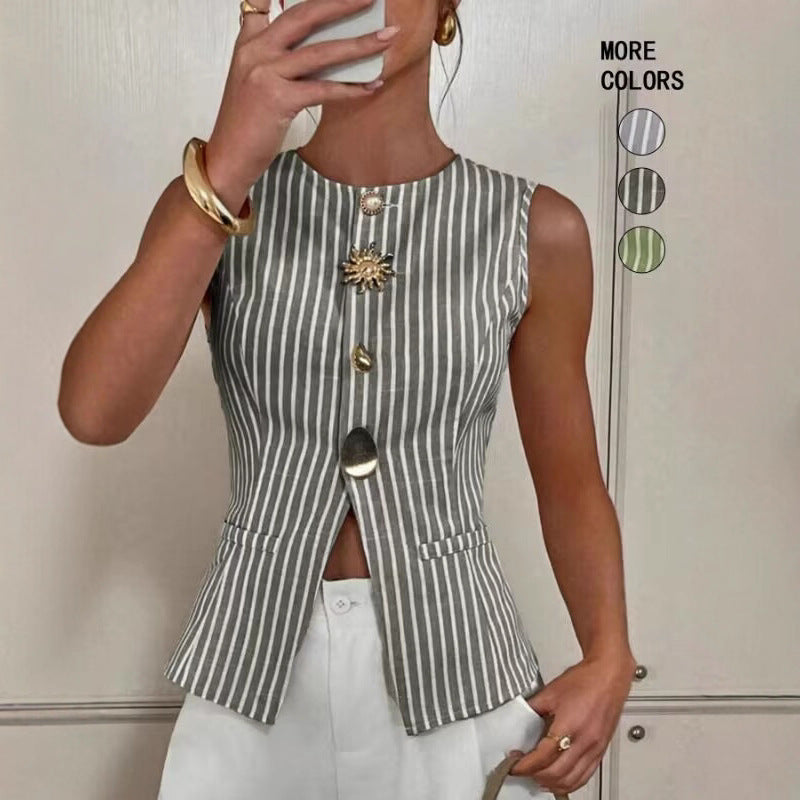 Chaleco de moda a rayas sin mangas